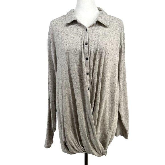 J. Jill Button Front Top Twist Long Sleeve Collared Supima Cotton Womens 3X Gray - Picture 1 of 12